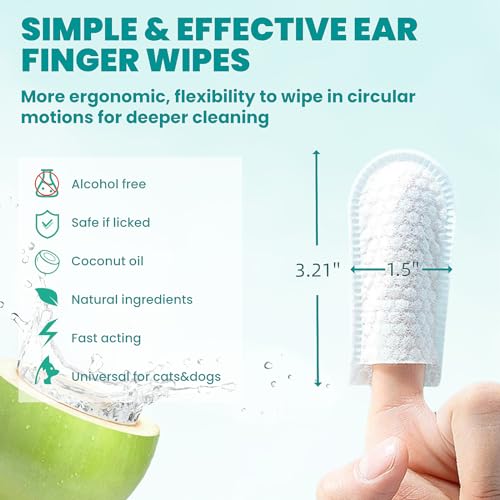 MEDUWEDU EAR CLEANER FINGER WIPES 120 COUNTS, DOG EAR CLEANER,SOFT & EASY OTIC CLEANING PADS, REMOVE WAX, DIRT & STOP SMELLY, ITCHY, NON-IRRITATING, GRAPEFRUIT SCENT