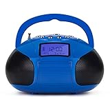 Mini Stereo Speaker, Portable Radio Alarm Clock MP3 System with Powerful Bluetooth Speaker- FM Alarm Clock Radio with Card Reader, USB and AUX in (Micro USB) Speakers Blue (SE20)