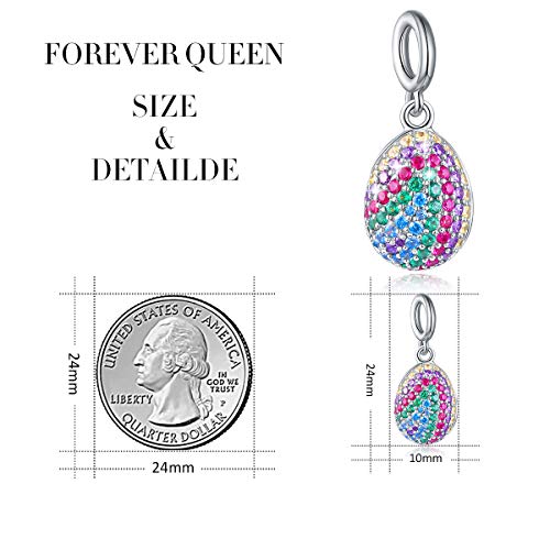 FOREVER QUEEN Easter Egg Charm, 925 Sterling Silver Colorful Happy Easter Faberge Egg Pendant Dangle Charm Bead fit Bracelet Necklace for Women Girls Mother Children (Silver) - Thumbnail 6