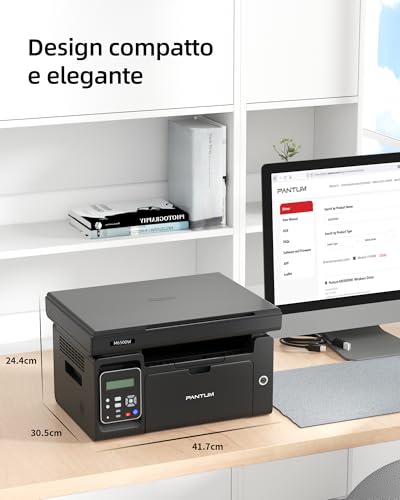 PANTUM M6500NW WiFi Multifunction Laser Printer, Duplex Manual in Black and White, 22 ppm, Ethernet, USB 2.0, Resolution 1200 x 1200 dpi, Print, Copy and Scan for Small Home Offices