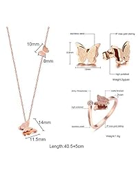BAFOME - Juego de pendientes de mariposa de oro rosa de 18 quilates para mujer y niña