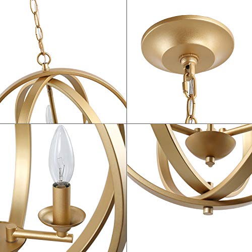 KSANA Orb Chandelier, Modern Gold Sphere Ceiling Lamp, Suspended Indoor Pendant Lights with Adjustable Chain, 3 Light Globe Pendant Lighting Fixture for Dining Room,Bedroom,Entryway,Kitchen - Thumbnail 4