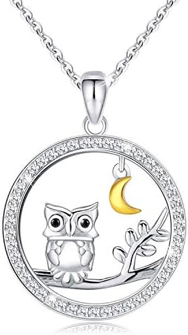 Girls Necklace 925 Sterling Silver Lucky Owl Angel Pendant Necklace for Women Birthday Gifts for Her