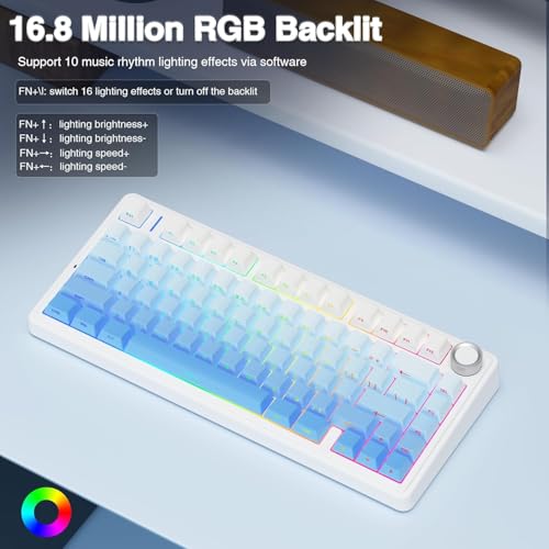 AULA F75 Mechanical Keyboard,75% Wireless Gaming Creamy Keyboards,Hot Swappable Custom Bluetooth Keyboard with Knob, BT5.0/2.4GHz/USB-C,RGB Backlit,Sounding-Switches PBT Keycaps- Gradient Blue