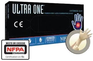 Natural 11.8" Ultra One® 9.8 mil Latex Ambidextrous Non-Sterile Powder-Free Disposable Gloves With Textured Fingers Finish, Extended, Beaded Cuffs And Polymer Inner Coating (50 Each Per Box)