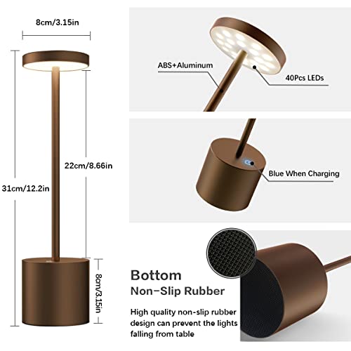 Hapfish Wireless Touch Bedside Lamp, 5000mAh 2PCS Rechargeable LED Table Lamp, Powerful USB Battery Desk Light, 3 Color Temperatures, for Bedside Office, Restaurant, Outdoor