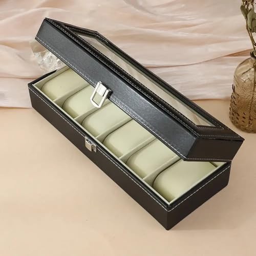 Estojo Porta Relógios Premium para 6 Unidades com Visor Transparente, Interior em Veludo e Compartimentos Individuais