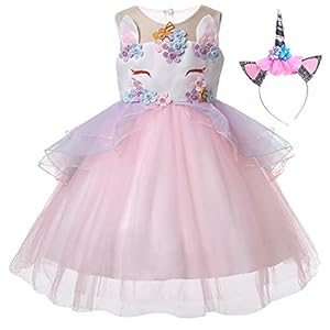 UrbanDesign Vestido de Princesa Unicornio para Niñas Cumpleaños, 11-12 Años, Rosa
