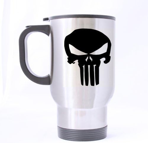 Mensuk Custom Fashion Punisher Skull 14oz Stainless Steel Travel Mug - Coffee Mugs (sliver)