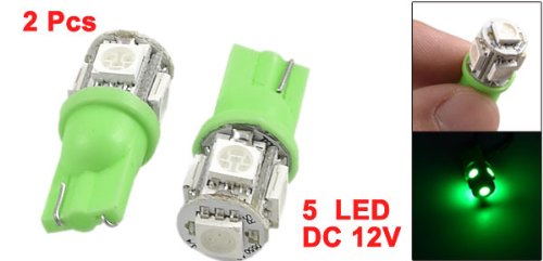2 Pcs T10 W5W Green 5 5050 SMD LED Side Light Bulbs Replacement for Car
