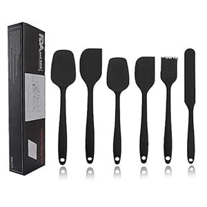 TOPSEAS Espátulas de Silicona,Utensilios de Cocina de Silicona,Set de 6 Espátulas Silicona,No Tóxico,Antiadherente,Resistente al Calor,Utensilios para Cocina y Horneado (Negro)