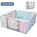 POTBY Foldable Baby Playpen 14 Panel Activity Center Safety Playard with Lock Door,Kid's Fence Indoor Outdoor,Free Installation,Double Layer Clasp and Anti-Slip Base for Children 10 months~6 Years Old