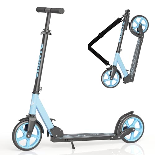 SIMATE Kick Scooter for Kids Teens & Adults, 4 Adjustable Heights, 8IN All Terrain Big Wheels, Foldable and Lightweight, Gifts for Girls Boys