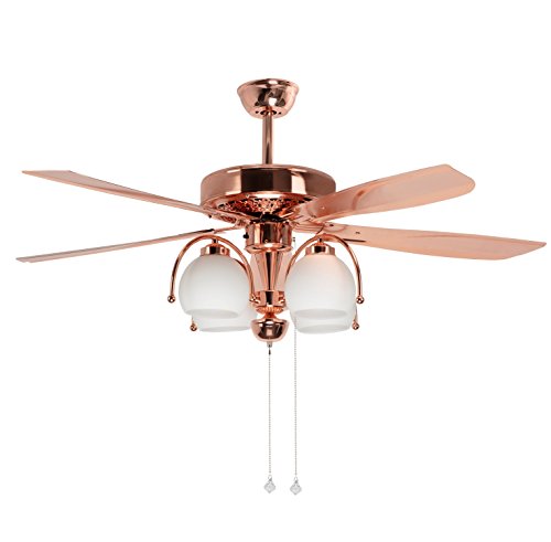 Akronfire Vintage Ceiling Fan Decoration Living Room Bedroom Indoor Pull Chain Control with 4 Milk White Glass Cover 5 Reversible Iron Blades Rose Gold 48 Inch of Mute Electric Fan Light