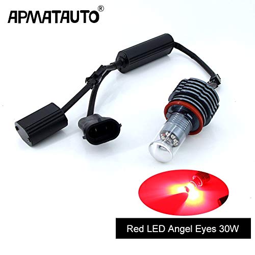 HITSAN INCORPORATION 2x Canbus LED Angel Eyes light 10w 20w 30w 60w H8 LED HID Bulb For BMW E60 E61 E63 E64 E70 X5 E71 X6 E82 E87 E89 Z4 E90 E91 E92 Emitting Color 30w red