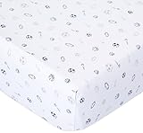 American Baby Company Printed 100% Cotton Jersey Knit Fitted Crib Sheet for Standard Crib and Toddler Mattresses, Navy/Grey Sports, for Boys and Girls