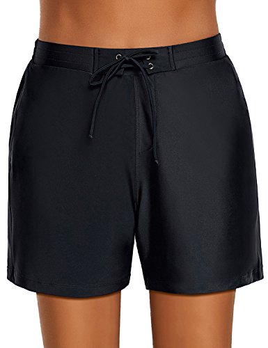 Lookbook Store Women Lace-up Tie Swim Board Shorts Stretch Beach Swimsuit Bottom