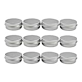 Houseables Aluminum Tin Jars, 1 Oz, 30 ML Gram Jar, 12 pcs, Cosmetic Sample Metal Tins Empty Container, Round Pot Screw Cap Lid, Small Ounce for Lip Balm, Salve, Make Up, Eye Shadow, Powder, Gems