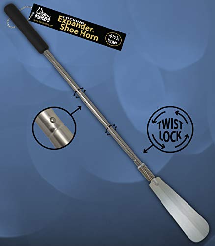FootMatters Expander Shoe Horn Extra Long Handle - Twist to Lock - Extends 16 to 31 inches