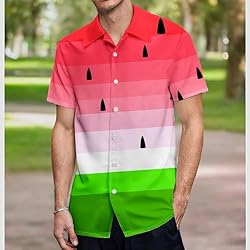 HUGLAZY Watermelon Hawaiian Shirt for Men Fruit Big