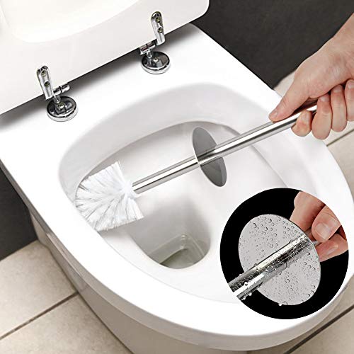 Kelamayi Toilet Brush and Holder-[2 Pack], Simple Solid Color Toliet Brush Holder with Upgraded Length Stainless Steel Toilet Brush Handle, Suitable for The Modern Home Décor-[Double White] - Thumbnail 4