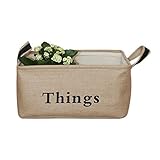 LOVOUS Vintage Eco-friendly Jute Linen Square Storage Bin for Organizing Toys Clothing Books Gift Baskets (Large 15.7