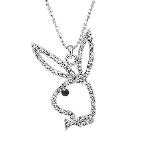 SpinningDaisy Silver Plated Open Face Play Bunny Necklace
