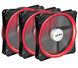 upHere Halo Ring Led 140mm case Fan 3 Pack Hydraulic Bearing Quiet Cooling case Fan for Computer Mirage Color LED Fan 3 pin with Anti Vibration Rubber Pads(Red) 14CMR3-3