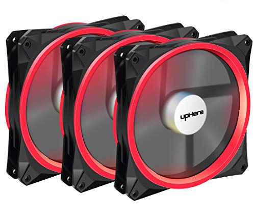 upHere Halo Ring Led 140mm case Fan 3 Pack Hydraulic Bearing Quiet Cooling case Fan for Computer Mirage Color LED Fan 3 pin with Anti Vibration Rubber Pads(Red) 14CMR3-3