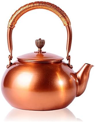 Tea Kettle BEMINH 50 Ounce BPA Free Red Copper Tea Pot Stove Top Coil Handle,Classic Espresso Coffee Pouring Pot for Home Kitchen,Hotel,Restaurant and Office,Gold