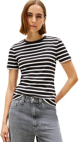 Slim Cody C-nk SS Ww0ww40587 Camiseta, Black (Black/Ecru STP), XL para Mujer