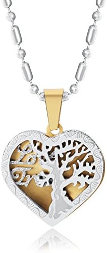 Family Tree of Life Necklace, Heart Shape 316L Stainless Steel Pendant - Unique Gifts for Family and Love (silver/gold)