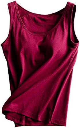 Foxexy Womens Cotton Built-In Bra Padded Active Strap Camisole Tanks Tops Ruby US 6-8