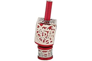 Yair Emanuel Decorative Dreidel with Jerusalem Cutout and Stand | Hanukkah Sevivon Gift Jewish Decorations (Red, Small)