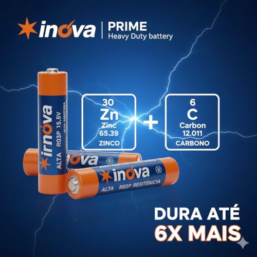 Kit 12 Pilhas AAA Inova Prime 1,5V Zinco Carbono – Palito – Alta Duração, Energia Estável e Maior Resistência