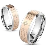 Lord's Prayer Beveled Edge Stainless Steel Ring - Rose Gold Tone