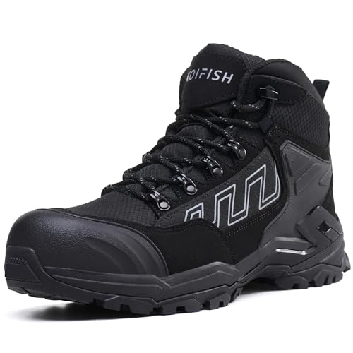KOIFISH Botas de Seguridad para Hombre Mujer S3 Impermeable Botas de Trabajo Punta Compuesta Antideslizante Antiestático Calzado de seguridad de Caña Alta