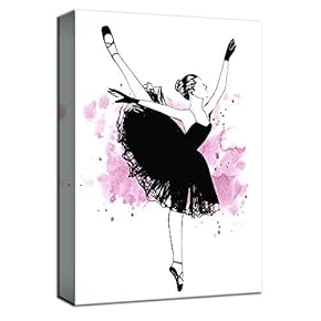 Canvas Wall Art Ballet Dancer in Black Painting Artwork for Home Decor Framed - 12x18 inches