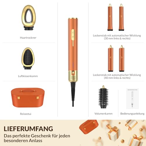 7-in-1 Hair Styler Set, Hair Styler - Airstyler, Car Wrap Curling Iron and Blow Dryer Brush Set, High Speed Ion Hair Dryer, Hair Styler for Quick Drying, for Styling, Volumising, Curling and