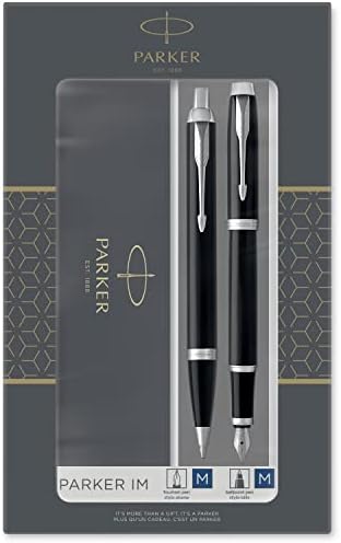 Set Penne Parker IM Duo – Stilografica E A Sfera Con Astuccio, Finitura Laccata Nera E Cromata, Punta Media, Regalo Di Laurea