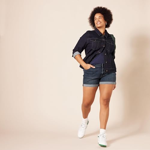 Calções Jeans Slim Fit de Cintura Média 10,2cm para mulher, Texano Escuro, 38