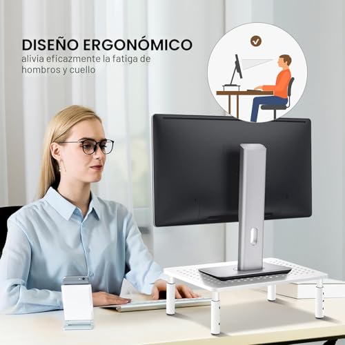 suptek Height Adjustable Monitor Stand, Riser Monitor for PC, Laptop, Printer up to 20 kg, Metal with Ventilation Platform, Computer Display Stand