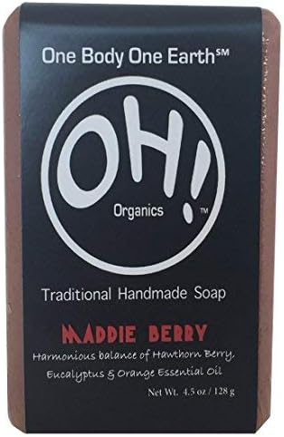 Maddie Berry Organic Eucalyptus and Hawthorne Berry Soap Bar Organic Eucalyptus and Orange Essential Oil Scented Handmade Organic All Natural Vegan Non-GMO Exfoliating 4.5 oz for the Body,Face, Hands