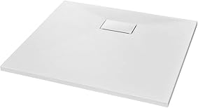 vidaXL Plato Ducha Resina Textura Pizarra Extraplano Antideslizante Mineral Fibra Vidrio Resistente Duradero Fácil Limpiar Cuadrado Blanco 90x80 cm 