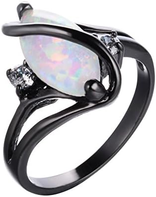 AdeserJewelry Womens S Promise Rings for Her Lab White Opal Engagement Wedding Black Gold Plated Women's Ring Size 11