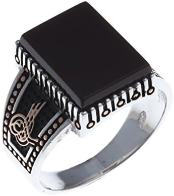 Fant'zi Men's Ring Rhodium-Plated Silver 3 Tones Imitation AKIK Brown Size 60 to 70