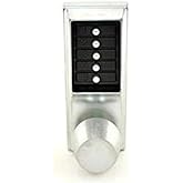 Kaba Simplex 1000 Series Combination Entry Cylindrical Mechanical Pushbutton Lock with Knob, No Key Override, Cylindrical 13mm Throw Latch, Floating Face Plate, 70mm Backset, Satin Chrome Finish