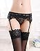 YKSH Women's 3 Pieces Lace Garter Belt Stockings Sets,Black#2,One Size