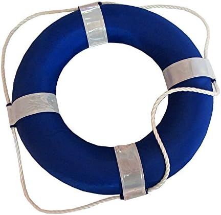 Blue and White Foam Ring Buoy for Swimming Pools 19 inch with Perimeter Rope