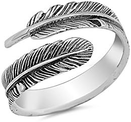 .925 Sterling Silver Feather Design Wrap Ring